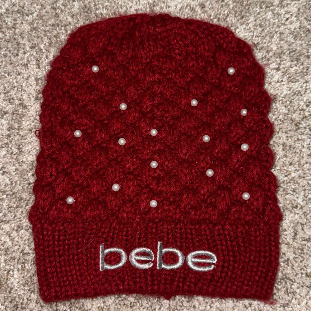 Maroon Bebe Beanie with Pearls